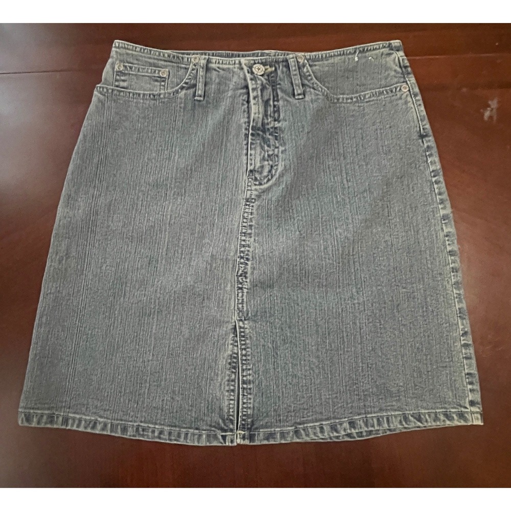 Faded Glory Womens Blue Stretch Denim Mini Knee Length Skirt Size 8 EUC